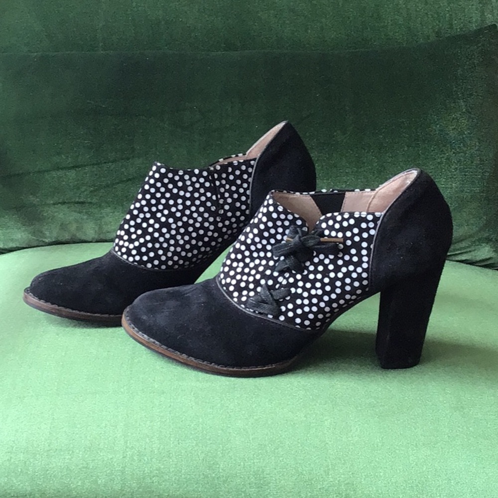 FarylRobin Black and White Polka Dot Sued Ankle Boot